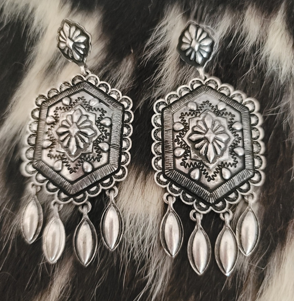 Free People Silver Hexagonal Bohemian Earrings